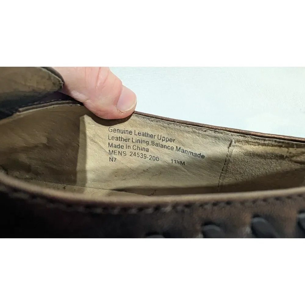 Stacy Adams Mens Western Leather Loafers 11.5 Brown Square Toe Bronze Metallic‎
